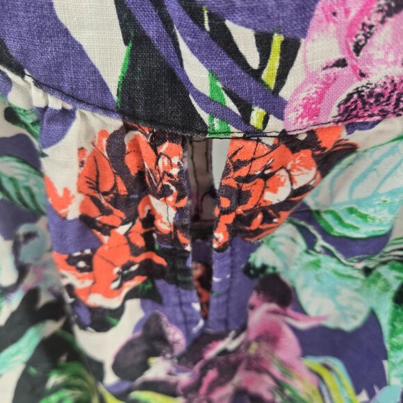 C&C California Floral Tropical 100% Linen Sheath Sleeveless Mini Dress - Picture 8 of 13